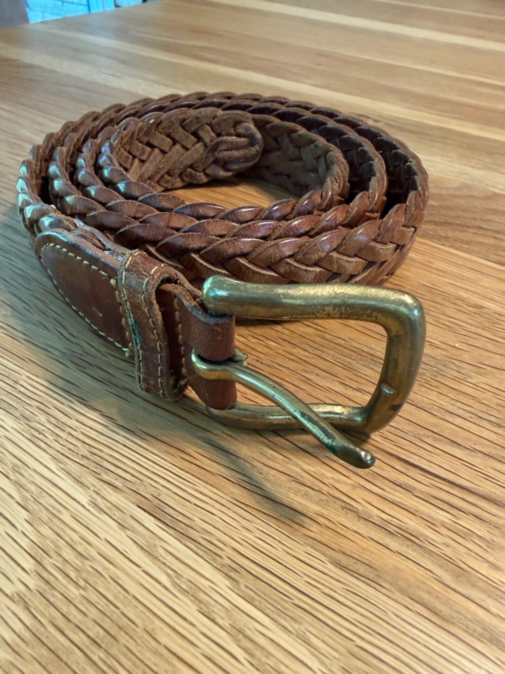 Braided Leather Mens Belt w/ Solid Brass Buckle. Chestnut Brown 38” Rugged Style